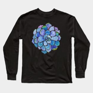 Rainbow Succulents on Black Background Long Sleeve T-Shirt